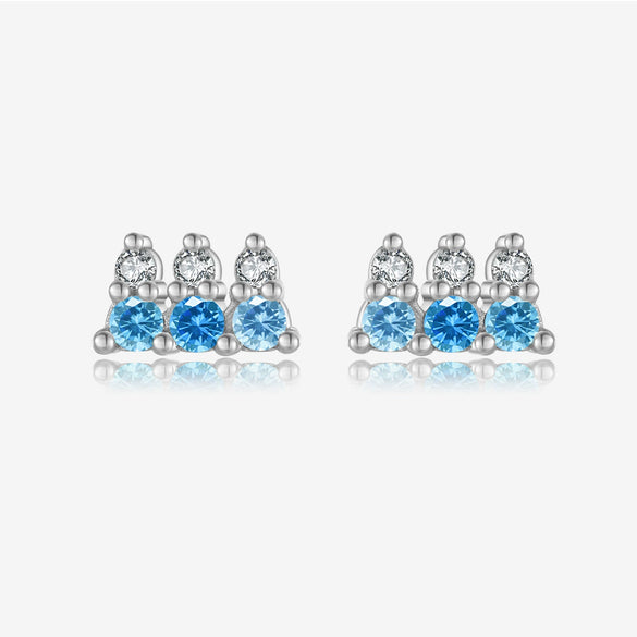 Wholesale Women's S925 Sterling Silver Geometric Blue Stone Zircon Earrings Electroplated With Platinum And 18K Gold