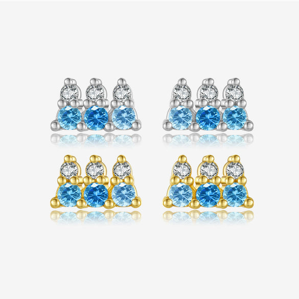 Wholesale Women's S925 Sterling Silver Geometric Blue Stone Zircon Earrings Electroplated With Platinum And 18K Gold