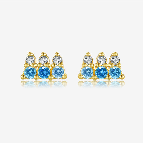 Wholesale Women's S925 Sterling Silver Geometric Blue Stone Zircon Earrings Electroplated With Platinum And 18K Gold