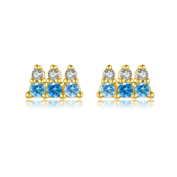 Wholesale Women's S925 Sterling Silver Geometric Blue Stone Zircon Earrings Electroplated With Platinum And 18K Gold