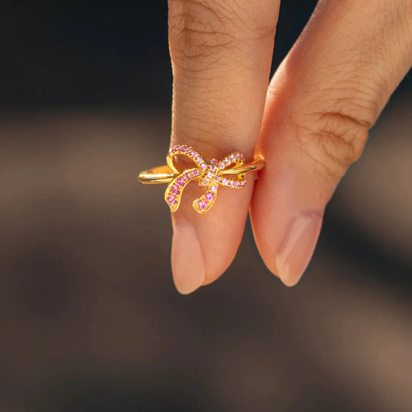 Wholesale Women's S925 Sterling Silver Geometric Bow Buckle Ring With Electroplating