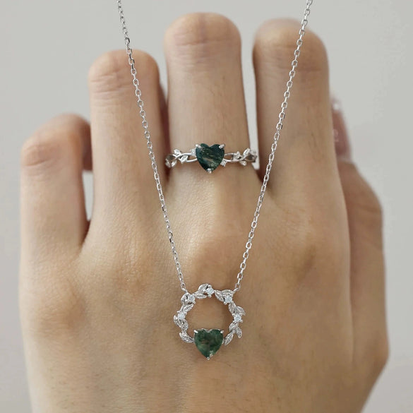 Wholesale Women's S925 Sterling Silver Geometric Branches And Leaves Water Grass Agate Love Ring With Electroplating