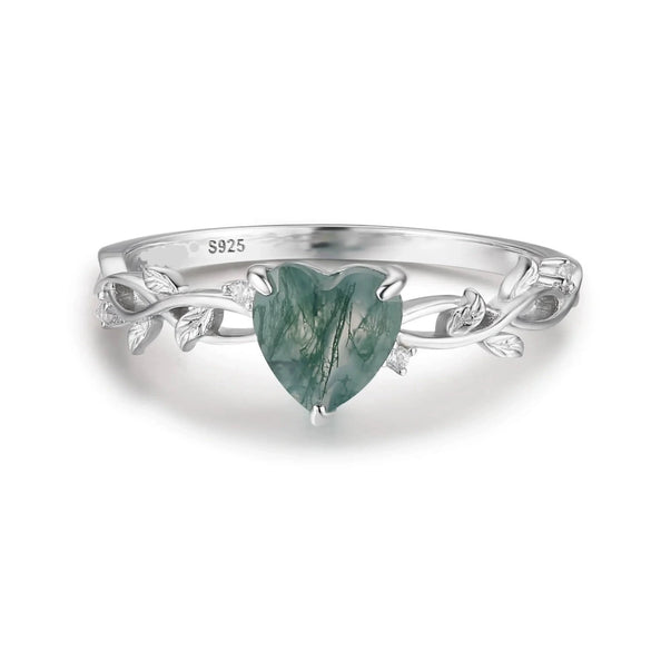 Wholesale Women's S925 Sterling Silver Geometric Branches And Leaves Water Grass Agate Love Ring With Electroplating