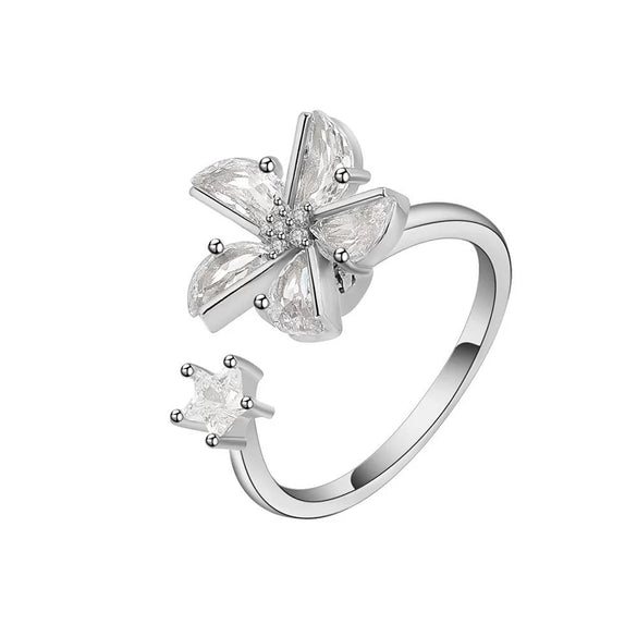 Wholesale Women's S925 Sterling Silver Geometric Butterfly Rotating Ring With Micro Inlaid Zircon And Electroplating