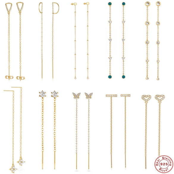 Wholesale Women's S925 Sterling Silver Geometric C Type Chain Tassel Butterfly Earrings
