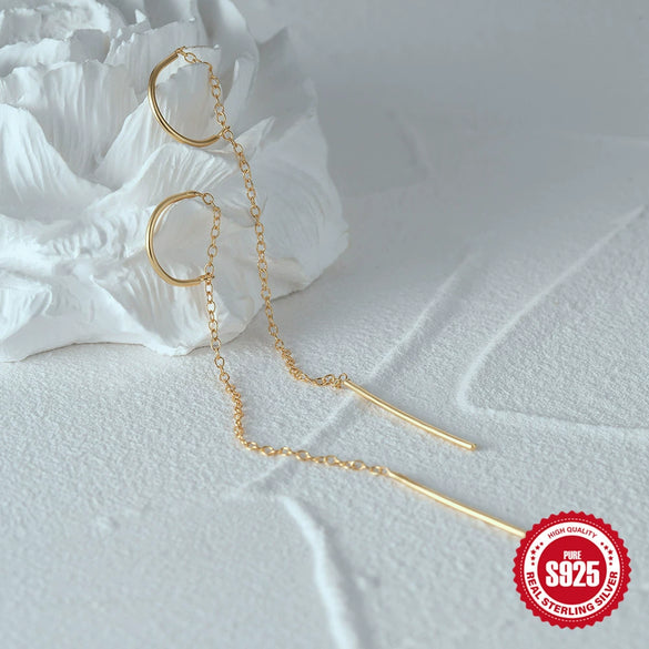 Wholesale Women's S925 Sterling Silver Geometric C Type Chain Tassel Butterfly Earrings