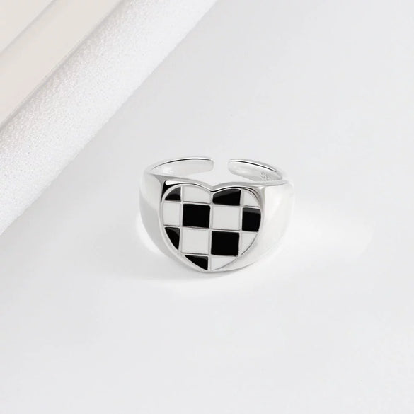 Wholesale Women's S925 Sterling Silver Geometric Checkerboard Check Ring With Electroplating