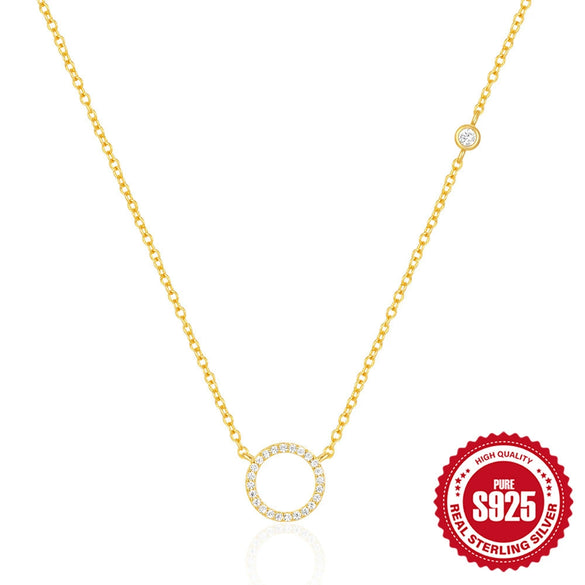 Wholesale Women's S925 Sterling Silver Geometric Circle Clavicle Chain Necklace With Diamond Embedded And Electroplating