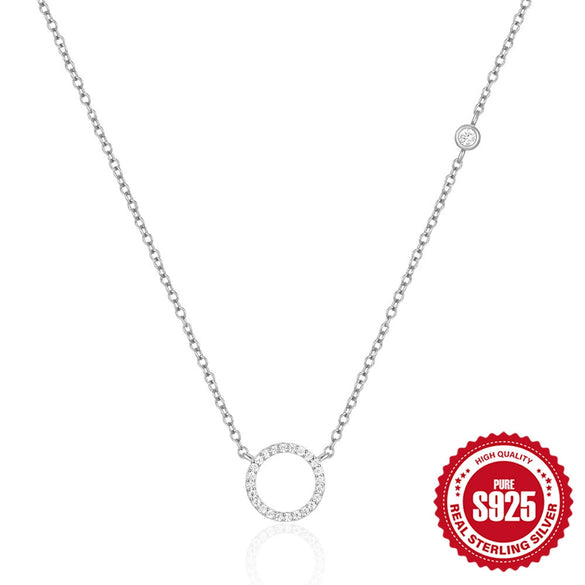 Wholesale Women's S925 Sterling Silver Geometric Circle Clavicle Chain Necklace With Diamond Embedded And Electroplating