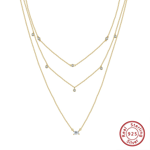Wholesale Women's S925 Sterling Silver Geometric Clavicle Chain Necklace With Electroplating Design