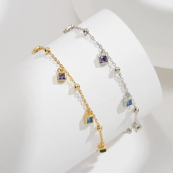 Wholesale Women's S925 Sterling Silver Geometric Colored Zircon Anklet