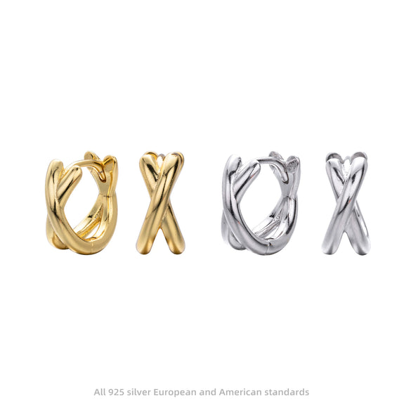 Wholesale Women's S925 Sterling Silver Geometric Cross Electroplated Ear Buckle