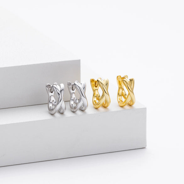 Wholesale Women's S925 Sterling Silver Geometric Cross Electroplated Ear Buckle