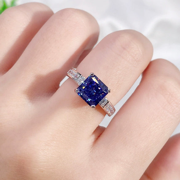 Wholesale Women's S925 Sterling Silver Geometric Cube Ring With High Carbon Diamond And Purple 8A Zircon