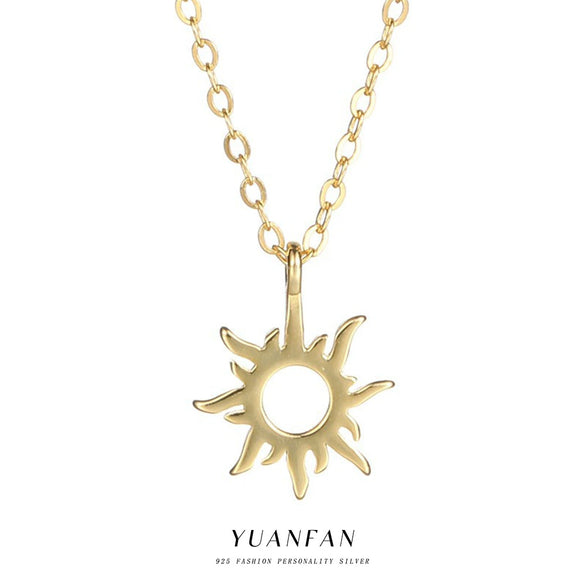 Wholesale Women's S925 Sterling Silver Geometric Cut Out Sun Necklace With Cross Chain And Electroplating