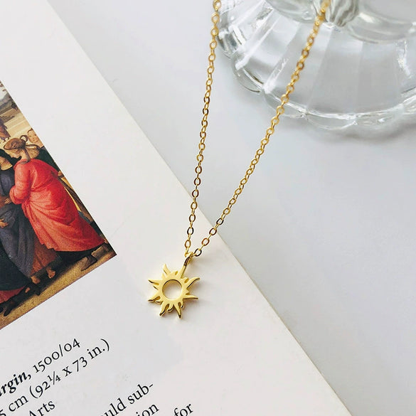 Wholesale Women's S925 Sterling Silver Geometric Cut Out Sun Necklace With Cross Chain And Electroplating