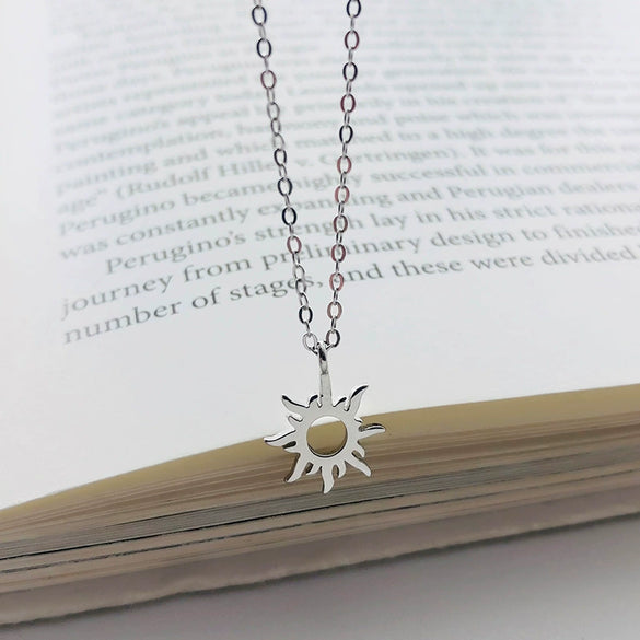 Wholesale Women's S925 Sterling Silver Geometric Cut Out Sun Necklace With Cross Chain And Electroplating