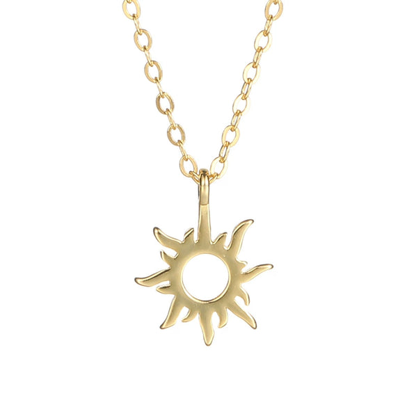Wholesale Women's S925 Sterling Silver Geometric Cut Out Sun Necklace With Cross Chain And Electroplating