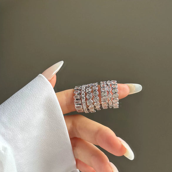 Wholesale Women's S925 Sterling Silver Geometric Diamond Design Electroplated Ring