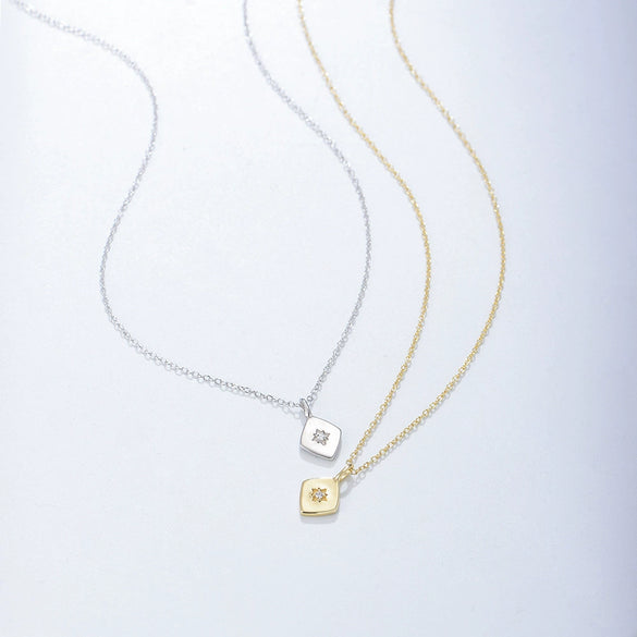 Wholesale Women's S925 Sterling Silver Geometric Diamond Zircon Cross Chain Necklace