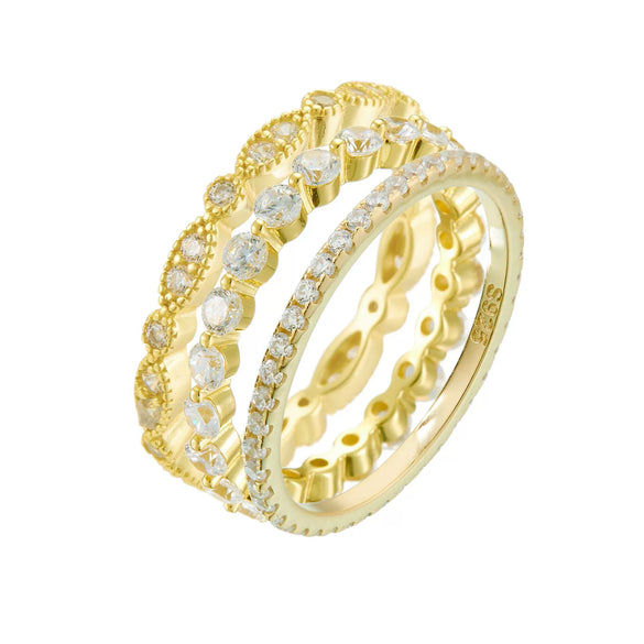Wholesale Women's S925 Sterling Silver Geometric Distinctive Full Diamond Combination Ring Set With Diamonds