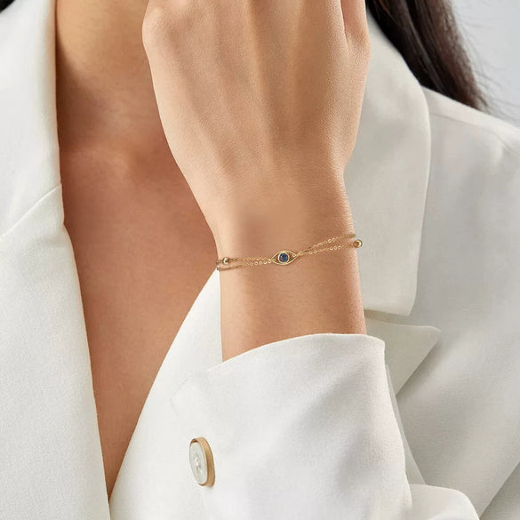 Wholesale Women's S925 Sterling Silver Geometric Double Layer Devil's Eye Bracelet With Electroplating