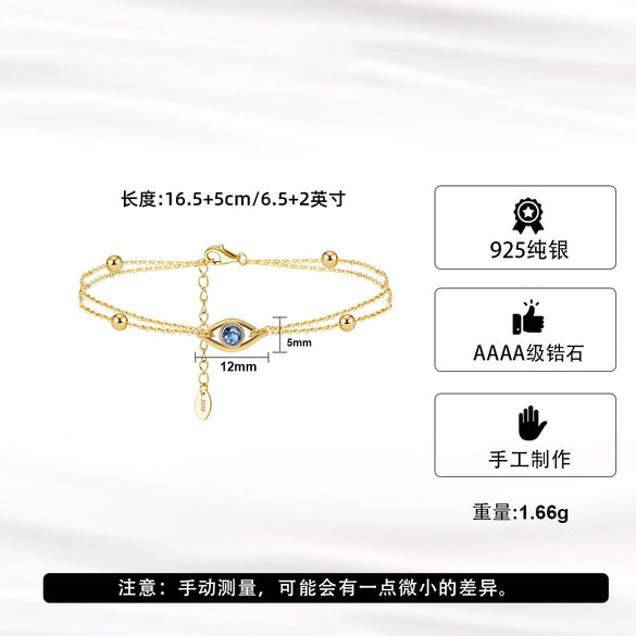 Wholesale Women's S925 Sterling Silver Geometric Double Layer Devil's Eye Bracelet With Electroplating