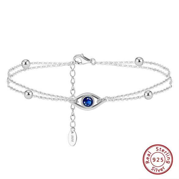 Wholesale Women's S925 Sterling Silver Geometric Double Layer Devil's Eye Bracelet With Electroplating