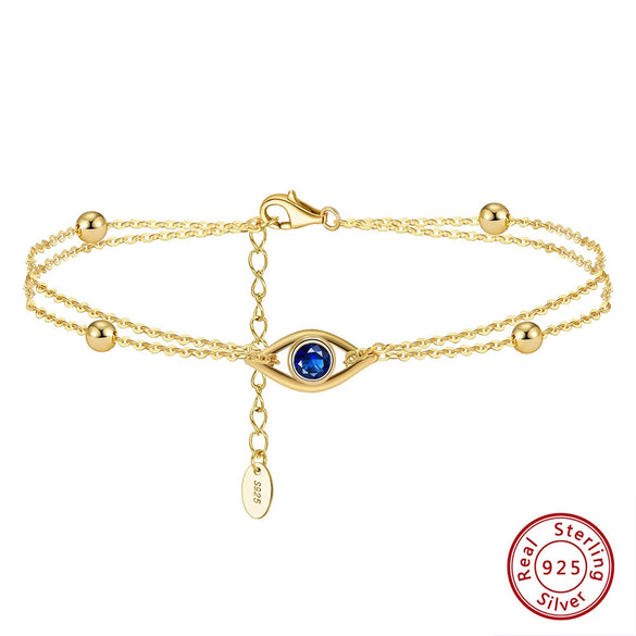 Wholesale Women's S925 Sterling Silver Geometric Double Layer Devil's Eye Bracelet With Electroplating
