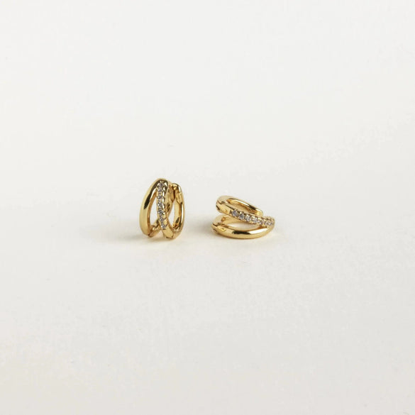 Wholesale Women's S925 Sterling Silver Geometric Double Row Zircon Earrings With Electroplating