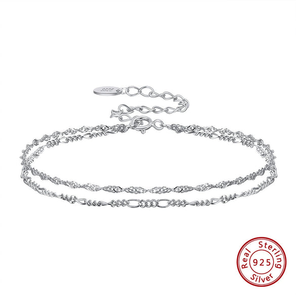Wholesale Women's S925 Sterling Silver Geometric Doublelayer Stacked Bracelet