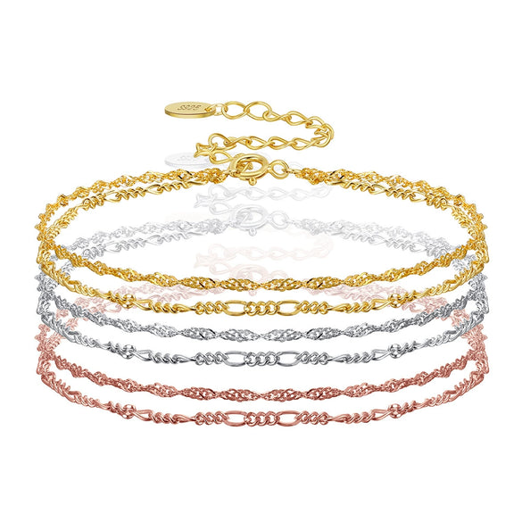 Wholesale Women's S925 Sterling Silver Geometric Doublelayer Stacked Bracelet