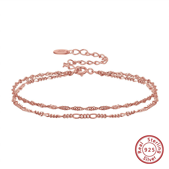 Wholesale Women's S925 Sterling Silver Geometric Doublelayer Stacked Bracelet