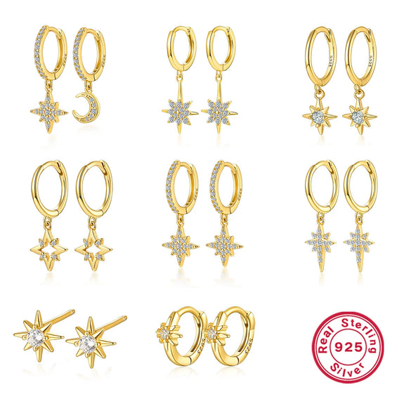 Wholesale Women's S925 Sterling Silver Geometric Eightpointed Star Earrings With Zircon Design