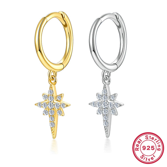 Wholesale Women's S925 Sterling Silver Geometric Eightpointed Star Earrings With Zircon Design