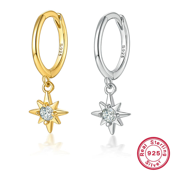 Wholesale Women's S925 Sterling Silver Geometric Eightpointed Star Earrings With Zircon Design