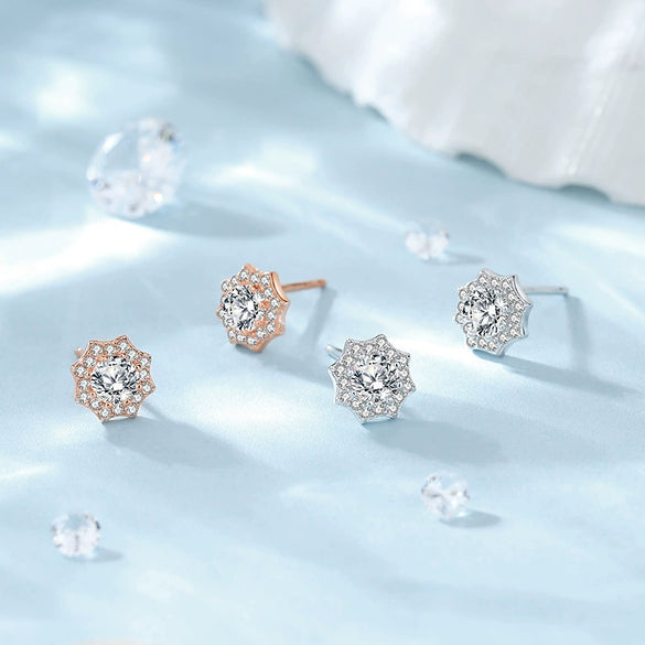 Wholesale Women's S925 Sterling Silver Geometric Electroplated Flower Earrings