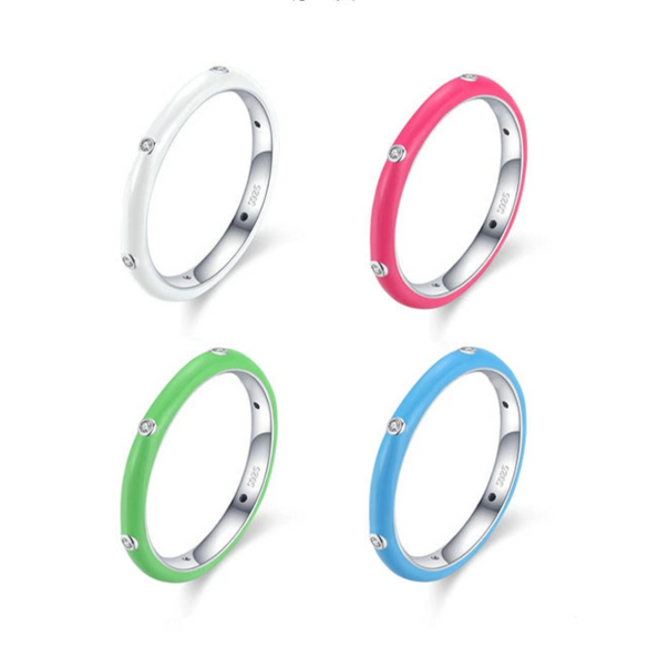 Wholesale Women's S925 Sterling Silver Geometric Enamel Ring