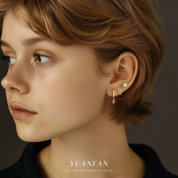 Wholesale Women's S925 Sterling Silver Geometric Eyes Earrings With Microinlaid Zircon