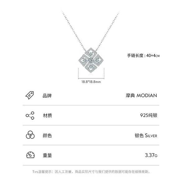 Wholesale Women's S925 Sterling Silver Geometric Flower Pendant Necklace With Gem Inlaid And Cross Chain