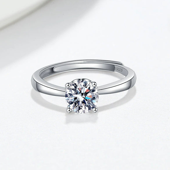 Wholesale Women's S925 Sterling Silver Geometric Four Claw Diamond Ring With Electroplating Treatment