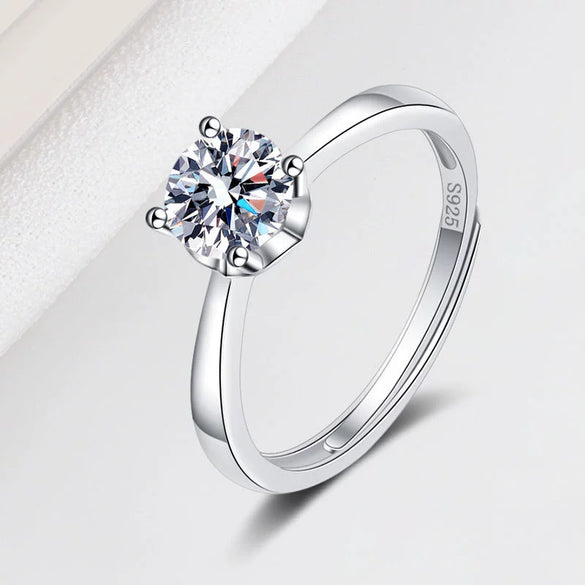 Wholesale Women's S925 Sterling Silver Geometric Four Claw Diamond Ring With Electroplating Treatment