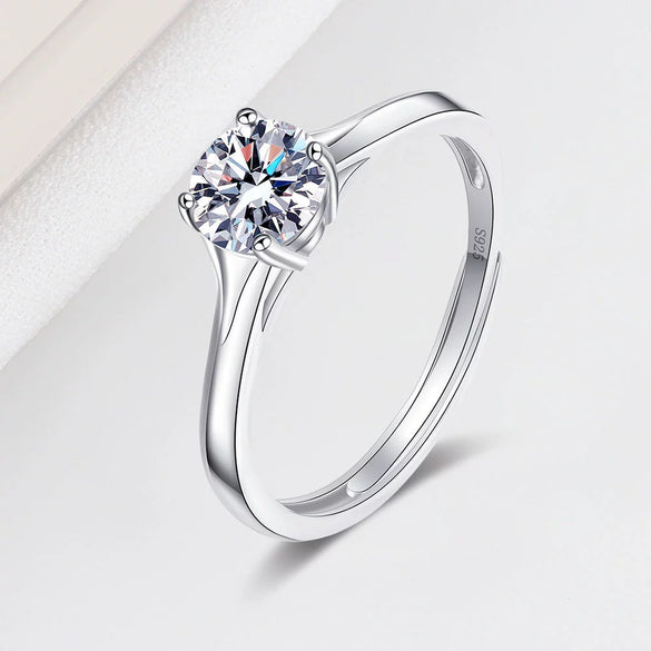 Wholesale Women's S925 Sterling Silver Geometric Four Claw Fashion Wedding Ring With Electroplating