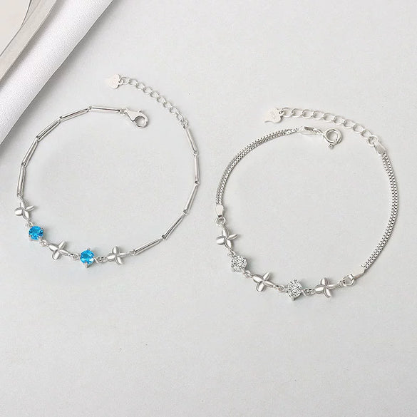 Wholesale Women's S925 Sterling Silver Geometric Fourleaf Clover Electroplated Bracelet