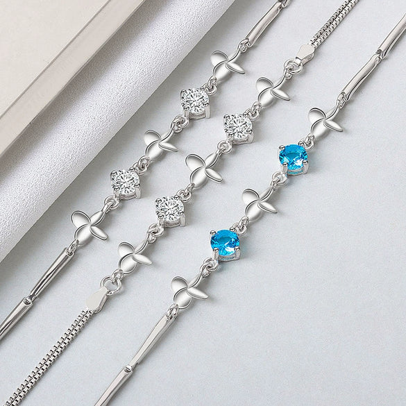 Wholesale Women's S925 Sterling Silver Geometric Fourleaf Clover Electroplated Bracelet