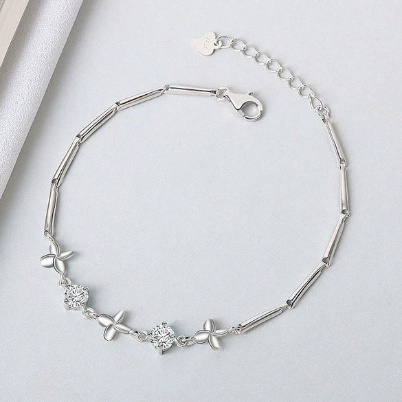 Wholesale Women's S925 Sterling Silver Geometric Fourleaf Clover Electroplated Bracelet