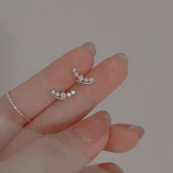 Wholesale Women's S925 Sterling Silver Geometric Goldplated Moon Buds Diamond Earrings
