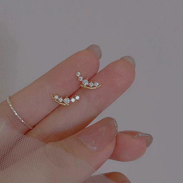 Wholesale Women's S925 Sterling Silver Geometric Goldplated Moon Buds Diamond Earrings