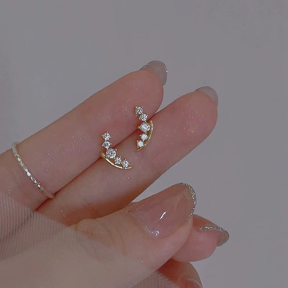 Wholesale Women's S925 Sterling Silver Geometric Goldplated Moon Buds Diamond Earrings