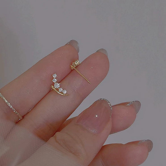 Wholesale Women's S925 Sterling Silver Geometric Goldplated Moon Buds Diamond Earrings
